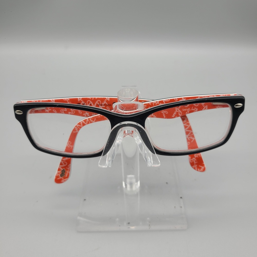 Ray-Ban RB 5206 2479 Black Red Logo Print Rectangular Eyeglass Frames 52-18-140